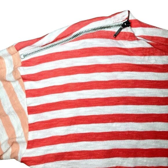 Talbots Striped Long Sleeve Top with Zipper Detail in Orange/White Women’s LP - Picture 2 of 7